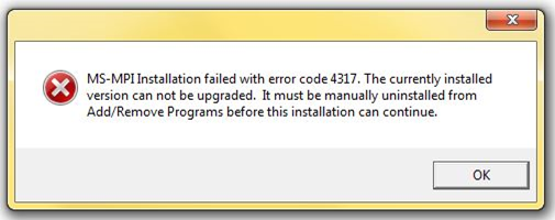 MS-MPI Instaletion faild with error code 4317. 