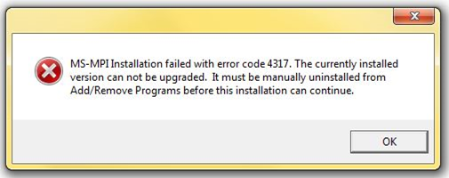 MS-MPI Instaletion faild with error code 4317...